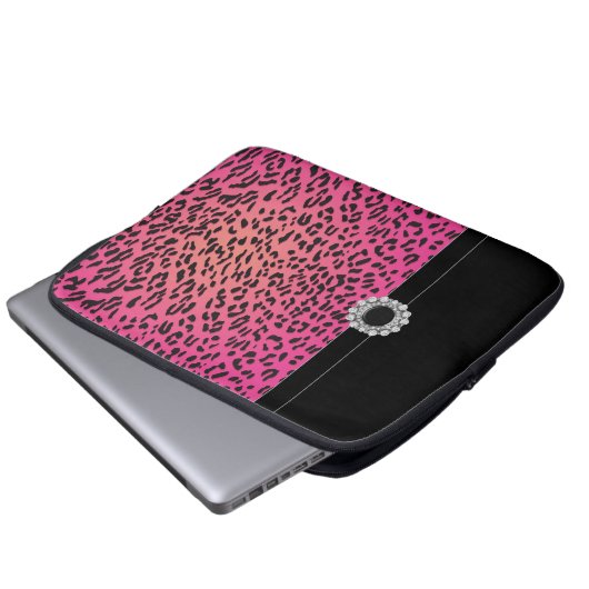 Juwelieren Hot Pink Leopard Laptop Deckschlauch Laptopschutzhülle (Vorne Knopf)
