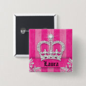 Juwelierin Princess Crown Pink Stripes Brooch Button (Vorne & Hinten)
