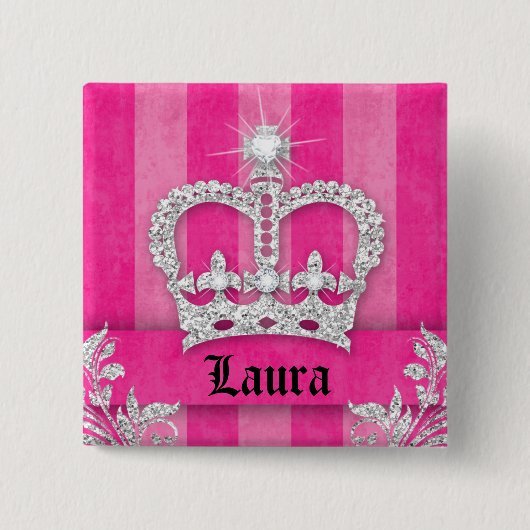Juwelierin Princess Crown Pink Stripes Brooch Button (Vorderseite)