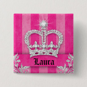 Juwelierin Princess Crown Pink Stripes Brooch Button