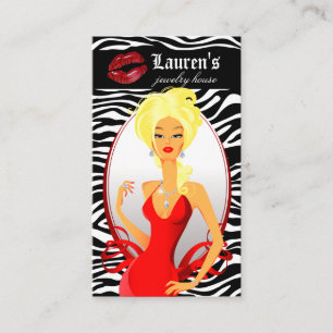 Juwelierin Red Zebra Lips Black Blonde Visitenkarte