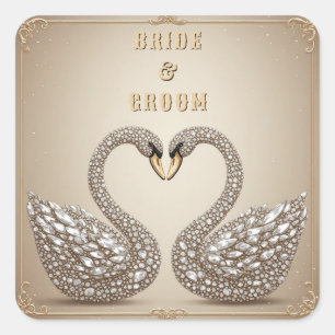 Juweliertes Hochzeitsschwan-Herzsymbol Quadratischer Aufkleber