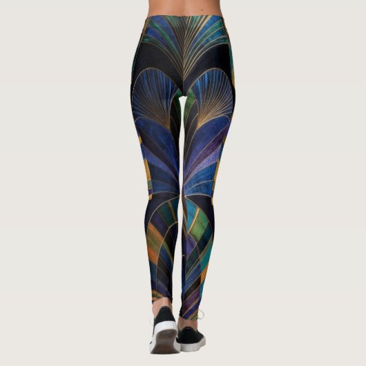 Juwelton Pfauenblau Lila Gold Art Deco Leggings (Rückseite)