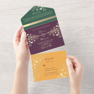 Juwelton Pflaumen-Purpur-Hochzeit All In One Einladung