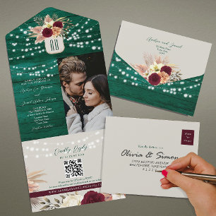 Juwelton Smaragd Rustikal Boho Hochzeit All In One Einladung
