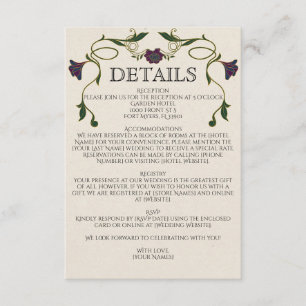 Juweltonige Vintage-Art-Nouveau-Floral-Hochzeit Begleitkarte