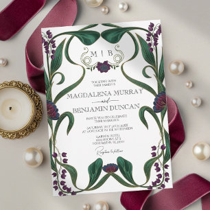 Juweltonige Vintage-Art-Nouveau-Floral-Hochzeit Einladung