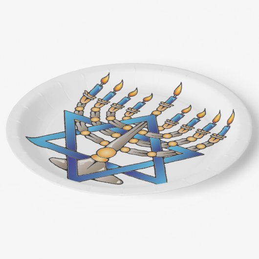 Juwish Menorah Pappteller (Schrägansicht)