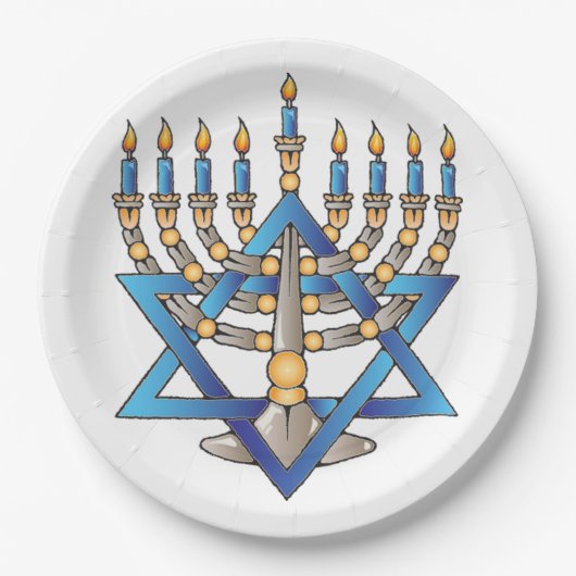 Juwish Menorah Pappteller (Vorderseite)