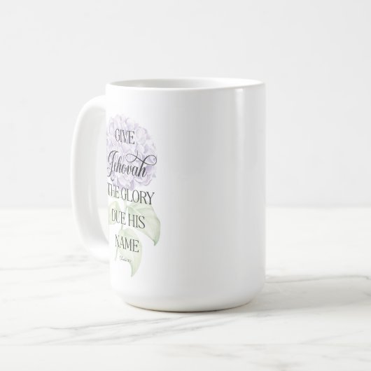 JW 2025 Year Text Coffee Tasse mit Hydrangeas (Vorderseite Links)