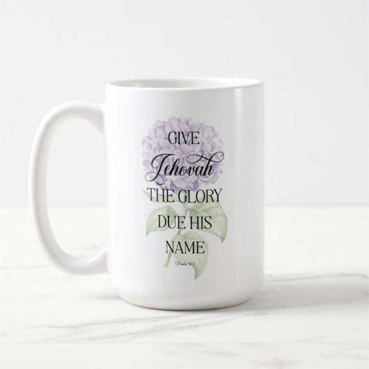 JW 2025 Year Text Coffee Tasse mit Hydrangeas (Links)
