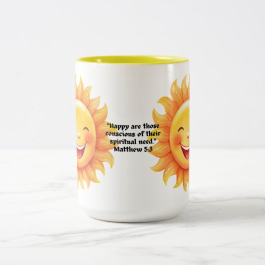 JW 2026 Jahr Text Matthew 5:3 Lächeln Sun Zweifarbige Tasse (Mittel)