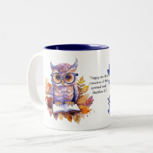 JW 2026 Jahr Text Matthew 5:3 Smart Owl Coffee Cup Zweifarbige Tasse