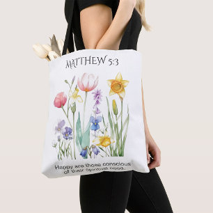 JW 2026 Jahrestext mit Wasserfarben-Blumen Weiß Tasche