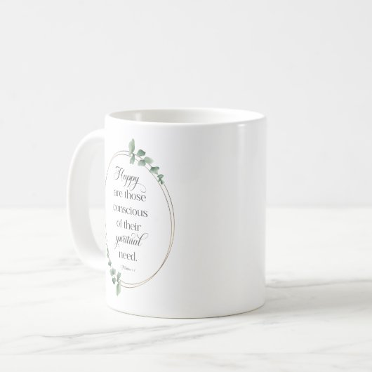 JW 2026 - Text mit Eukalyptus Matthew 5:3 Kaffeetasse (Vorderseite Links)