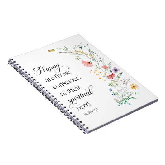 JW 2026: Text mit Frühlingsblumen Matthew 5:3 Notizblock (Rechte Seite)