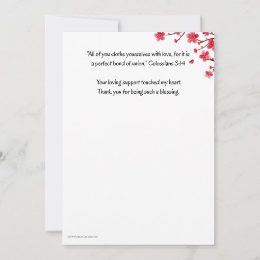JW Cherry Blossom Scriptural Danke Karte (Rückseite)