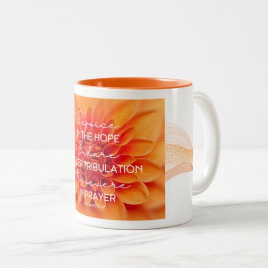 JW Coffee Cup Rom 12:12 Freude Endure Perstrong Zweifarbige Tasse (VorderseiteRechts)