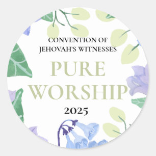 JW Convention 2025 reine Gebet blauen Blumendesign Runder Aufkleber