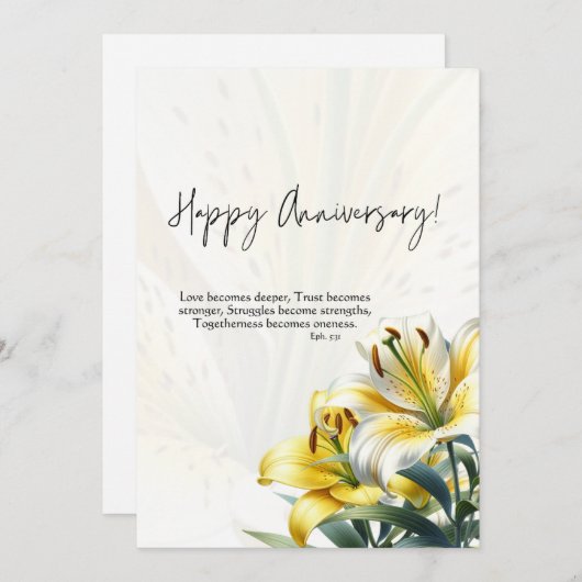 JW Happy Jubiläumskarte Gelbe und weiße Lilien Dankeskarte (Vorne/Hinten)