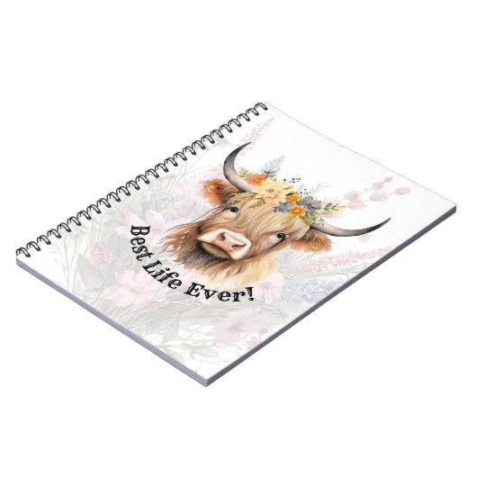 JW Highland Cow BEST LIFE EVER Notebook Notizblock (Linke Seite)