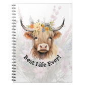 JW Highland Cow BEST LIFE EVER Notebook Notizblock (Vorderseite)