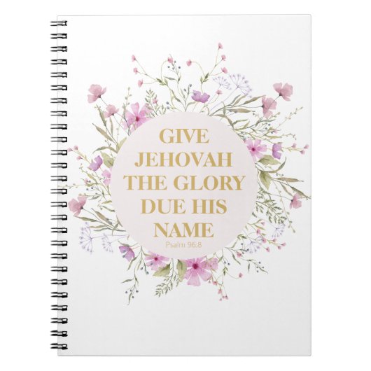 JW-Jahr 2025 Text Psalm 96:8 Delikate Blume Notizblock (Vorderseite)