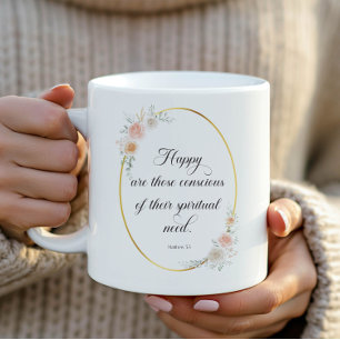 JW-Jahr 2026 Matthew 5:3 mit Rose Kaffeetasse