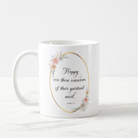 JW-Jahr 2026 Matthew 5:3 mit Rose Kaffeetasse (Links)