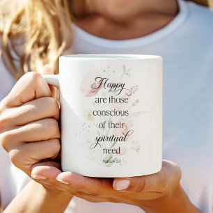 JW Jahr 2026 Text Matthew 5:3 mit Frühlingsblumen Kaffeetasse