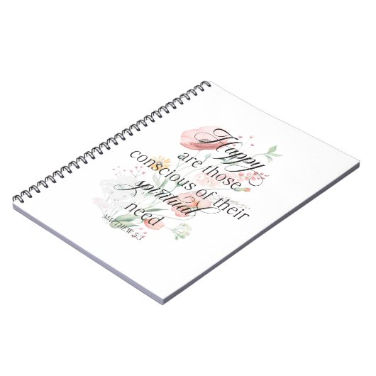 JW Jahr 2026 Text Matthew 5:3 mit Frühlingsblumen Notizblock (Linke Seite)