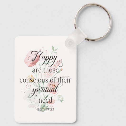 JW Jahr 2026 Text Matthew 5:3 mit Frühlingsblumen Schlüsselanhänger (Rückseite)