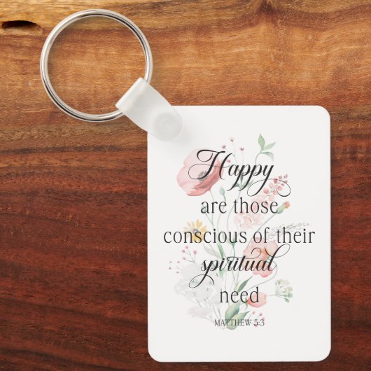 JW Jahr 2026 Text Matthew 5:3 mit Frühlingsblumen Schlüsselanhänger (Vorderseite)