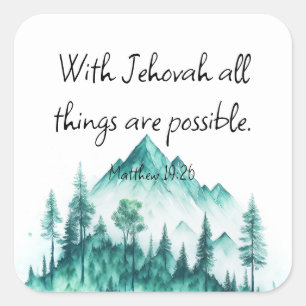 JW Sticker, Matthew 19:26   JW-Geschenk Quadratischer Aufkleber
