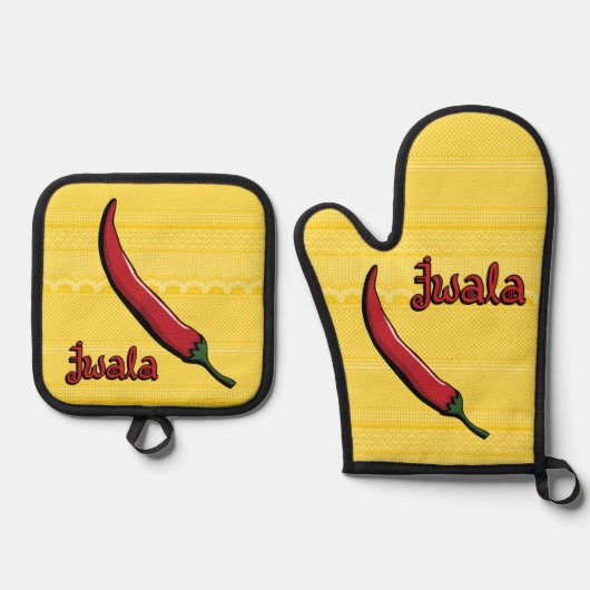 Jwala Chili Pepper Ofenhandschuh & Topflappen-Set (Vorderseite)