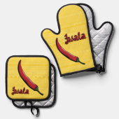 Jwala Chili Pepper Ofenhandschuh & Topflappen-Set (Vorderseite/Rückseite)