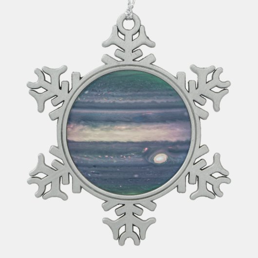 JWST-Bild des Planeten Jupiter in Infrarot Schneeflocken Zinn-Ornament (Vorderseite)