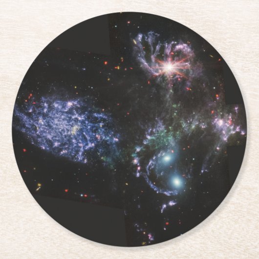 JWST James Webb Space Telescope Stephans Quintet Runder Pappuntersetzer (Vorderseite)