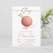 k2tog, Stricken, Rosa Ball aus Garn, Brautparty Einladung (Stehend Vorderseite)