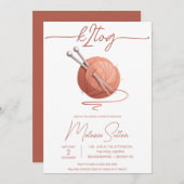 k2tog, Stricken, Rosa Ball aus Garn, Brautparty Einladung (Vorne/Hinten)