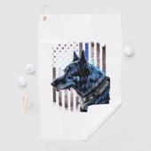 K9 Deutsche Schäferpolizei Dog Thin Blue Line Flag Golfhandtuch (Insitu)