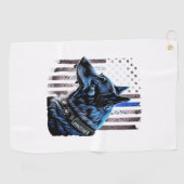 K9 Deutsche Schäferpolizei Dog Thin Blue Line Flag Golfhandtuch (Horizontal)