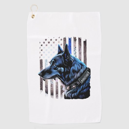 K9 Deutsche Schäferpolizei Dog Thin Blue Line Flag Golfhandtuch (Vorderseite)