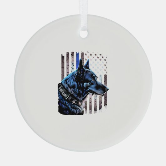 K9 Deutsche Schäferpolizei Dog Thin Blue Line Flag Ornament Aus Glas (Rückseite)
