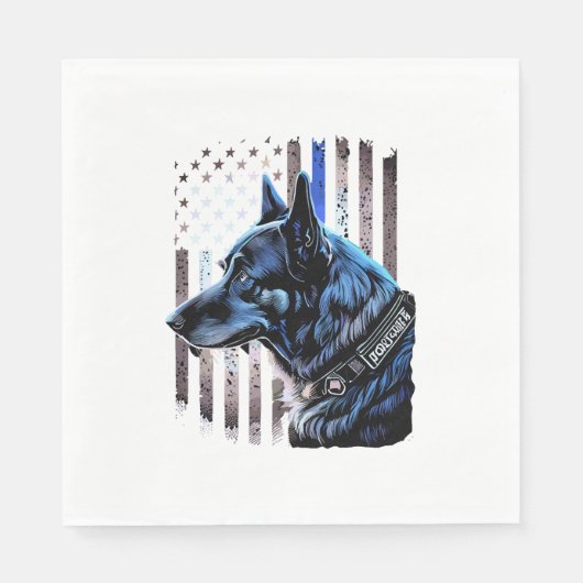 K9 Deutsche Schäferpolizei Dog Thin Blue Line Flag Serviette (Vorderseite)