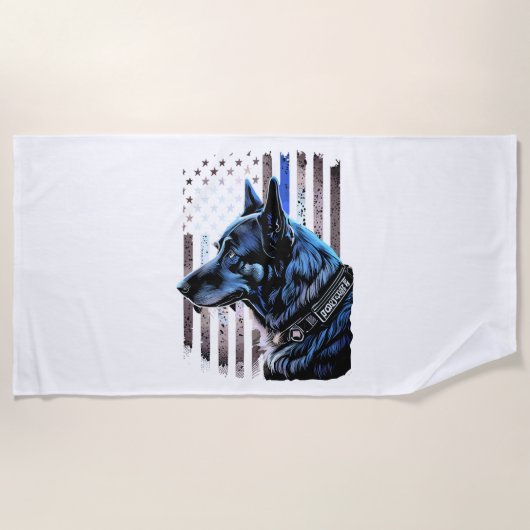 K9 Deutsche Schäferpolizei Dog Thin Blue Line Flag Strandtuch (Vorderseite)