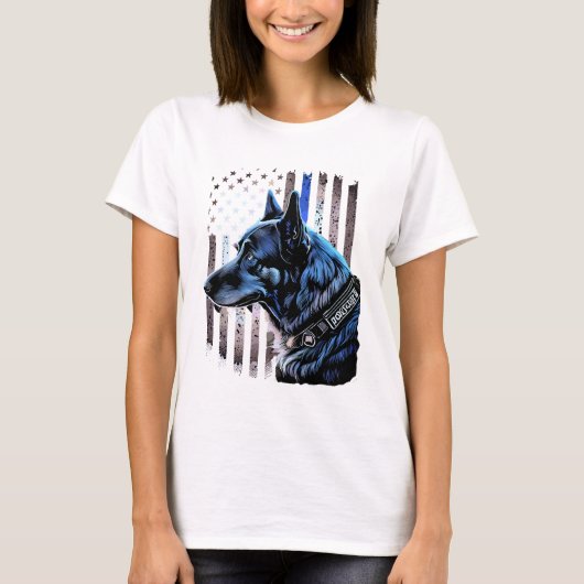 K9 Deutsche Schäferpolizei Dog Thin Blue Line Flag T-Shirt (Vorderseite)