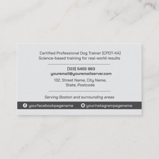 K9 Training - Dog Trainer - Canine Behaviorist B Visitenkarte (Rückseite)