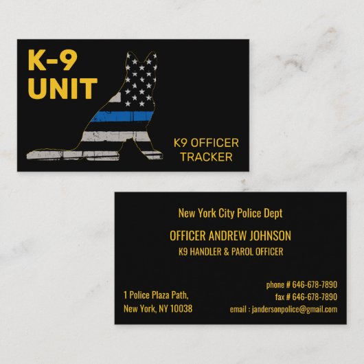 K9 Unit Thin Blue Line Polizei Hund Visitenkarte (Vorne/Hinten)