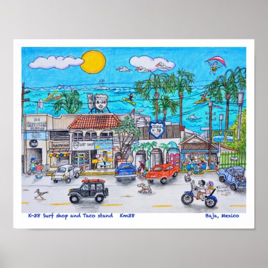 K-38 Surfshop und Taco Stand, Baja, Mexiko Poster (Vorne)
